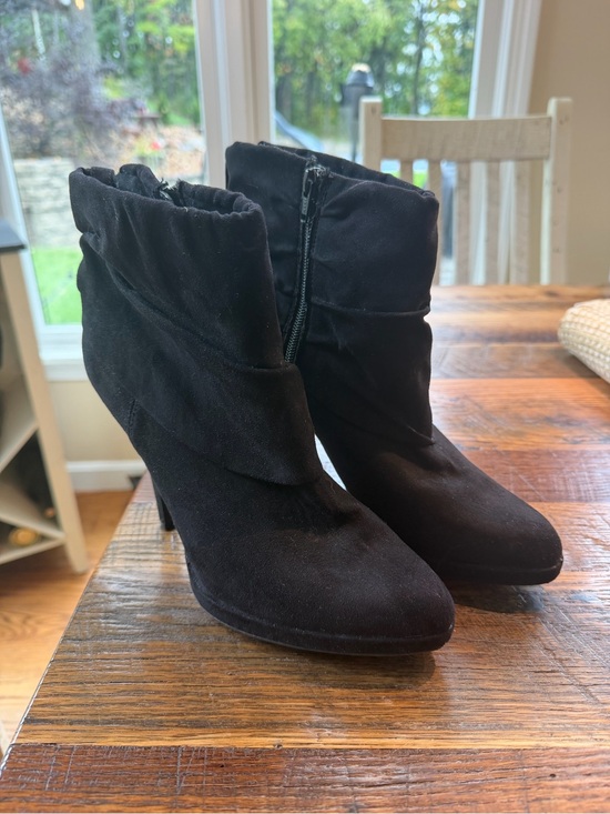 Jennifer Lopez Shoes - Jennifer Lopez Black Suede-Look Ankle Booties with Side Zip